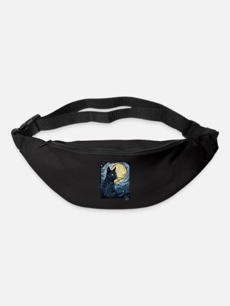 Nuit étoilée et chat noir - Sac banane - noir