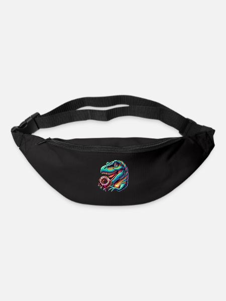 Süßer Dino T-Rex Donut Regenbogen Süßigkeit bunt - Gürteltasche - Schwarz