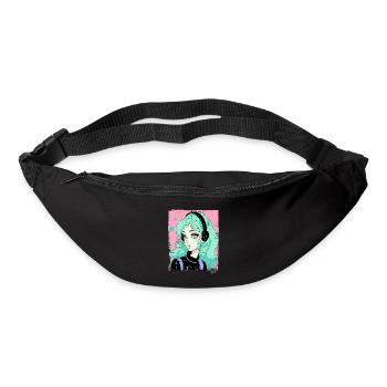 Cartoon Mädchen hört Musik - Gürteltasche - Schwarz - Vorne
