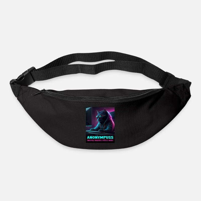Anonympuss Cat Hacker Funny Image Cat Meme - Bum bag - black
