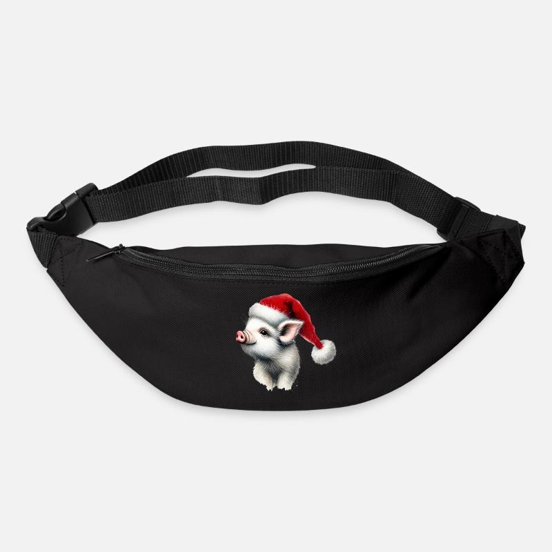 Weihnachtsferkel mit Nikolausmütze - Gürteltasche - Schwarz