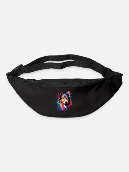 Aquarelle coloré Shetland chien de berger - Sac banane - noir