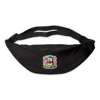 Pingouin avec boisson gazeuse, burger, frites - Sac banane - noir - Devant