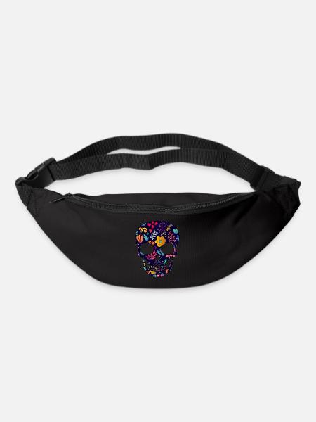 Skull tête de mort fleur fleur - Sac banane - noir