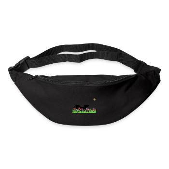 Frühlingsdesign - spielender Hund, Wiese, Biene - Gürteltasche - Schwarz - Vorne