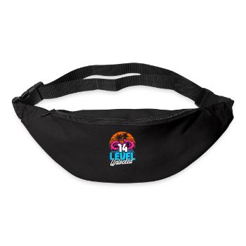 Level 14 Unlocked 14th Birthday Gamer 80s retro - Bum bag - black - Front