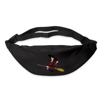 Witch on broom - Bum bag - black - Front