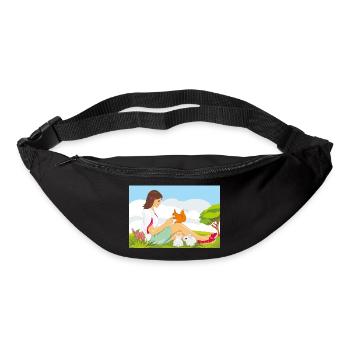 Cute girl playing with squirrel and rabbits - Bum bag - black - Front