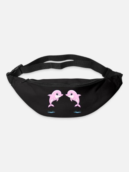 Zwei rosa Baby-Zwillingsdelfine, die freudig springen - Gürteltasche - Schwarz