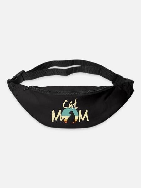 Cat Mom Sunset Illustration - Kitten Lover Gift - Bum bag - black