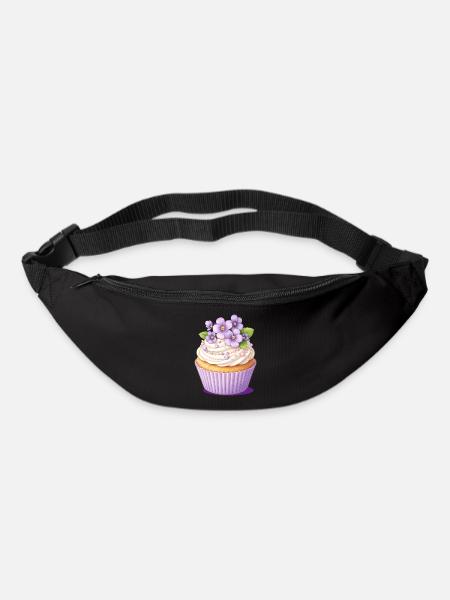 Cupcake violet avec illustration de décoration fleurie - Sac banane - noir