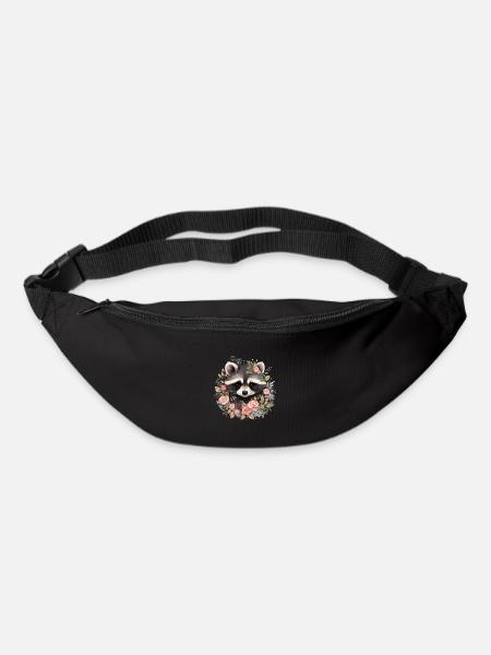 Waschbär Blumen Lustig Geschenk - Gürteltasche - Schwarz