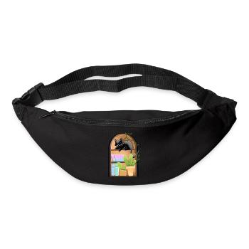Cat on a dome shaped Bookshelf with plants - Bum bag - black - Front
