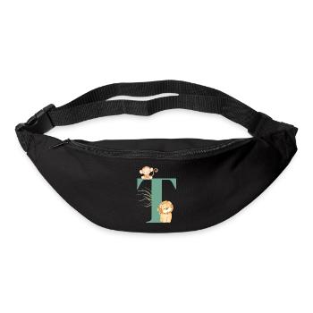 Lettre t vert animaux jungle - Sac banane - noir - Devant