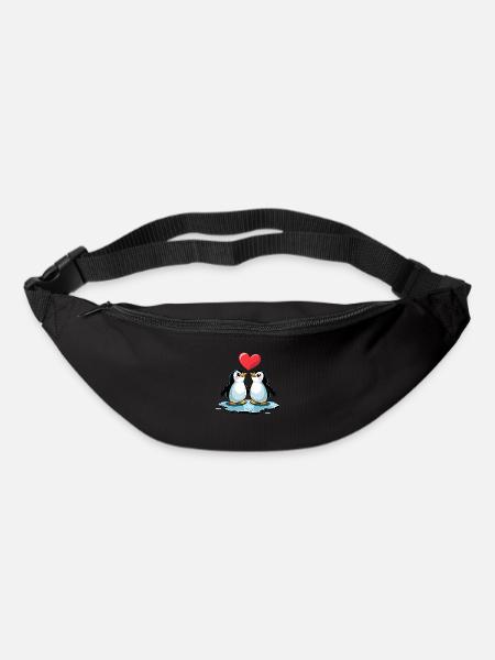 Comic Style Verliebtes Pinguin Paar - Gürteltasche - Schwarz