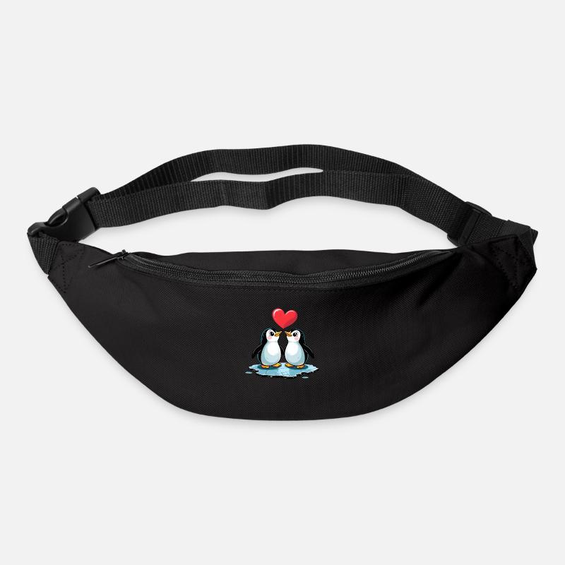 Comic Style Verliebtes Pinguin Paar - Gürteltasche - Schwarz
