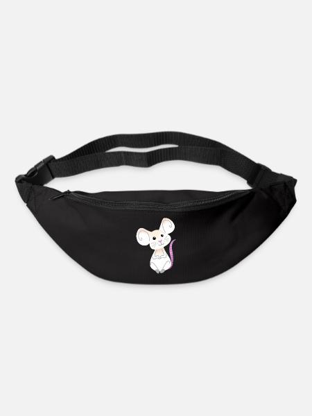 Hand gezeichnete weiße Maus sitzend - Gürteltasche - Schwarz
