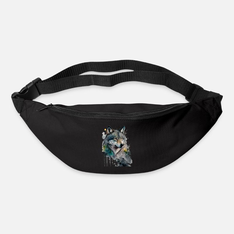 Wolf Wasserfarben Kunst Malerei Aquarell - Gürteltasche - Schwarz