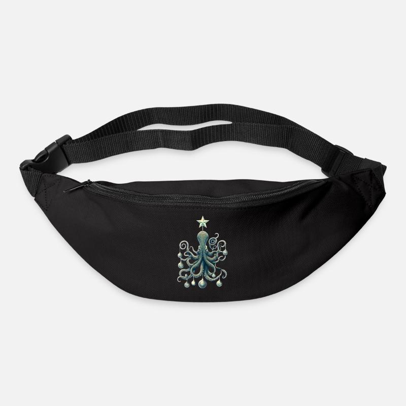 Weihnachts Oktopus mit Baumschmuck - Gürteltasche - Schwarz