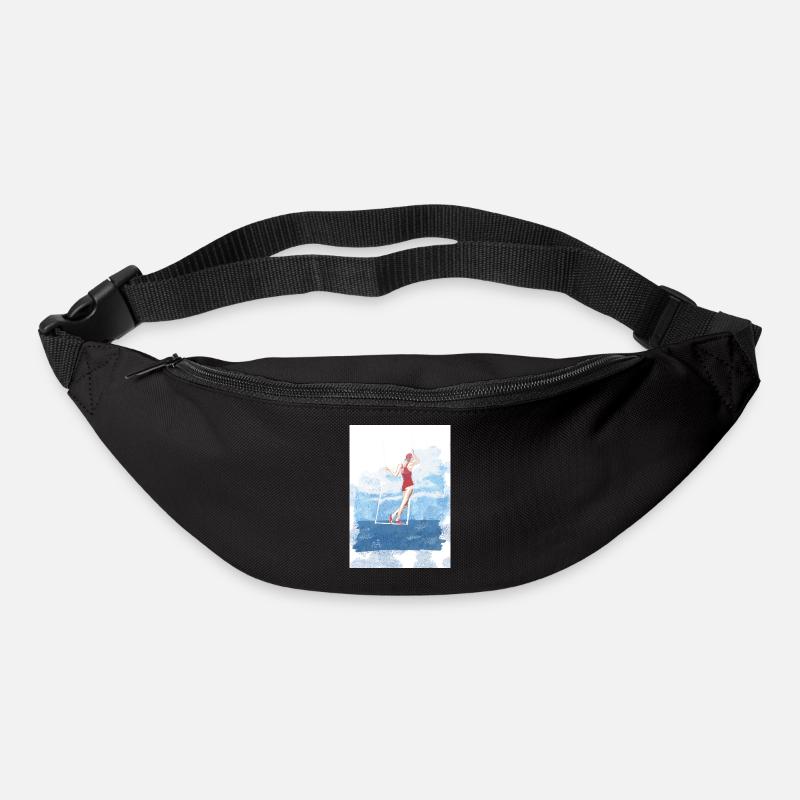 Frau in rotem Badeanzug schaukelt am meer - Gürteltasche - Schwarz