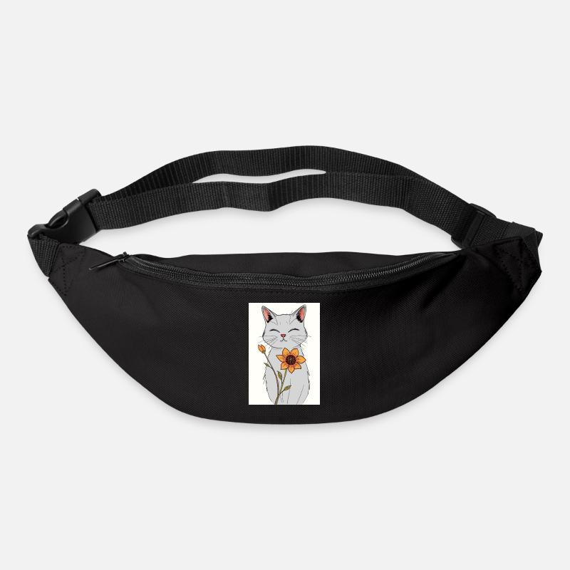 Gelassene Katze mit Sonnenblume - Gürteltasche - Schwarz