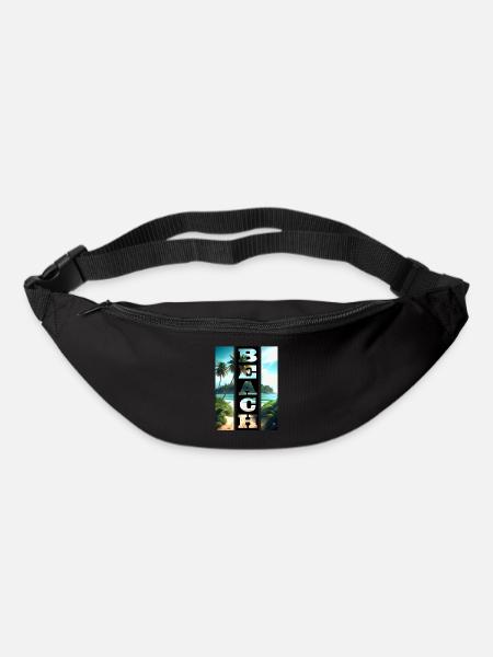 Beach motif with lettering in black bar - Bum bag - black