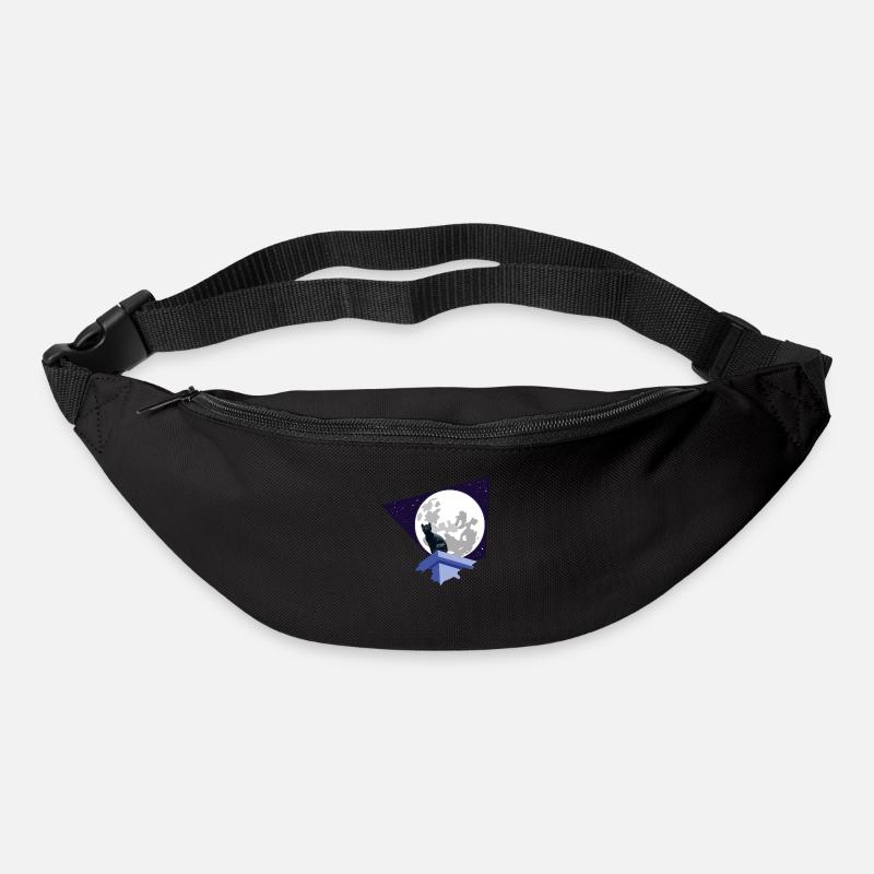 Schwarze Katze unter dem Mond - Gürteltasche - Schwarz