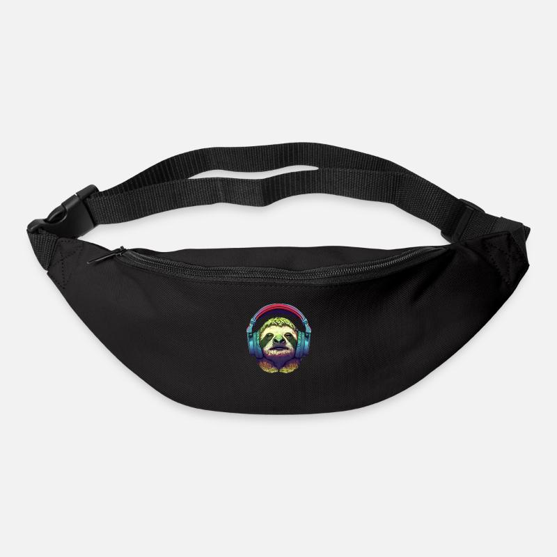 Cooles Faultier mit Kopfhörern hört Musik - Gürteltasche - Schwarz
