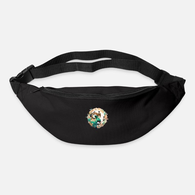 01 Sternzeichen Widder Ornament Wasserfarbe bunt - Gürteltasche - Schwarz