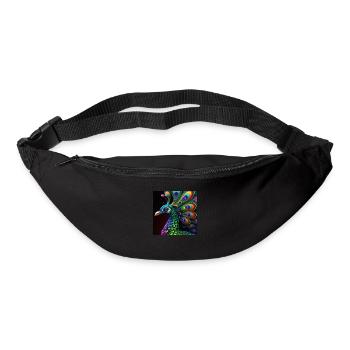 Paon coloré, design unique - Sac banane - noir - Devant