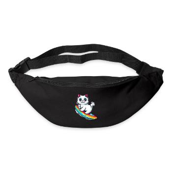 White cat on colorful surfboard - Bum bag - black - Front