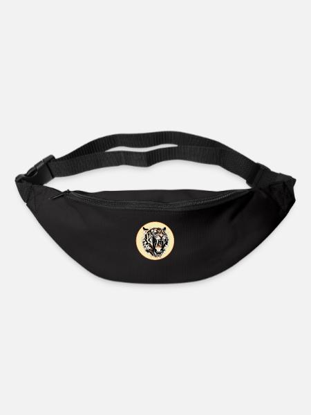 Tigre rugissant comme dessin dans un cercle - Sac banane - noir