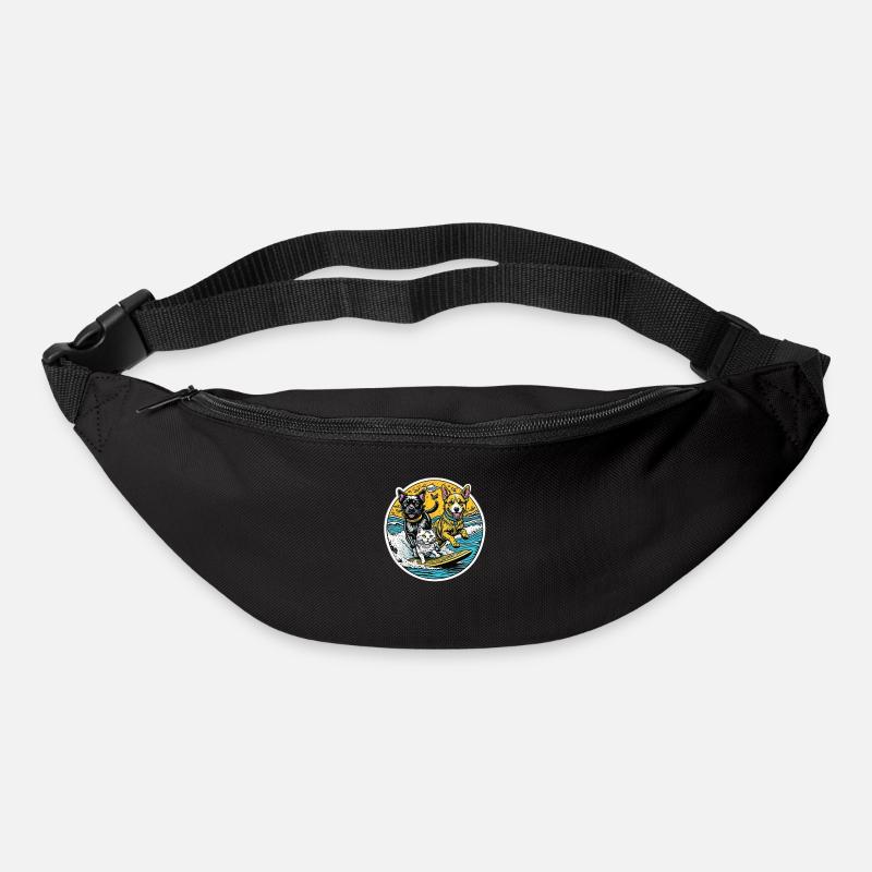 Un chat et des chiens surfant ensemble : meilleurs amis - Sac banane - noir