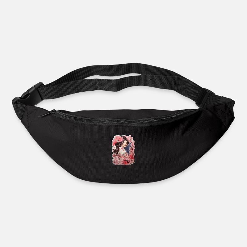 Woman in kimono with cherry and plum patterns - Bum bag - black