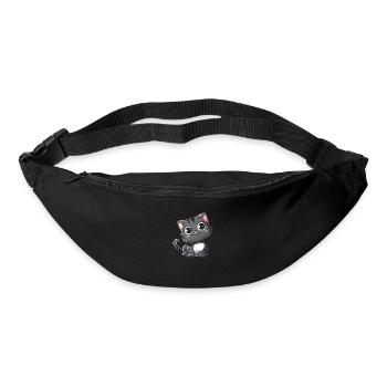 Chaton Gris Mignon Grands Yeux - Sac banane - noir - Devant