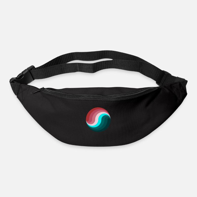Vague encirclée rose et vert - Sac banane - noir