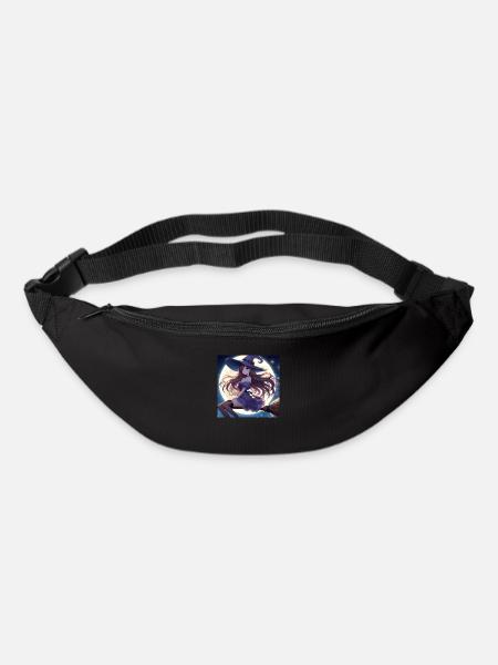 Halloween witch on broom before full moon - Bum bag - black