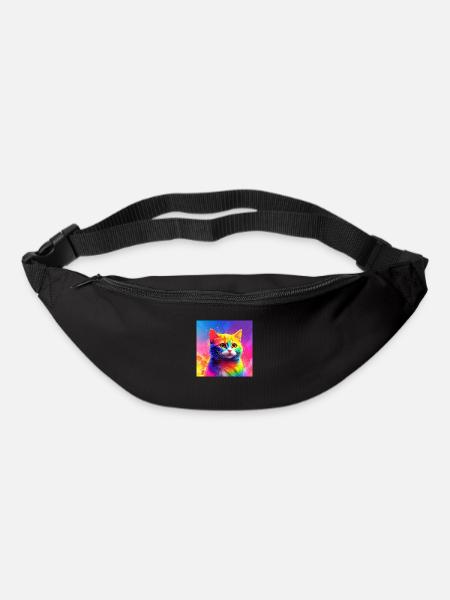 Cute rainbow coloured cat - Bum bag - black