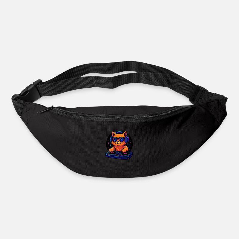 Neon DJ Cat mit Kopfhörer und Plattenspieler - Gürteltasche - Schwarz