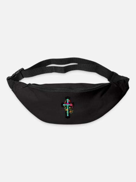 Croix Croix Crucifix Fleurs Fleurs Floraison Création - Sac banane - noir