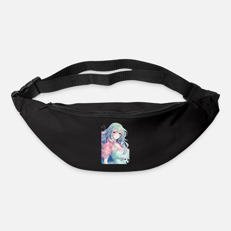 Fille d’anime aux cheveux bleus et verts - Sac banane - noir