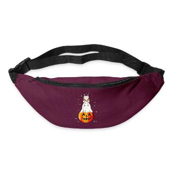 Eule und Geist auf dem Kürbis – Halloween-Motiv - Gürteltasche - Burgunderrot - Vorne