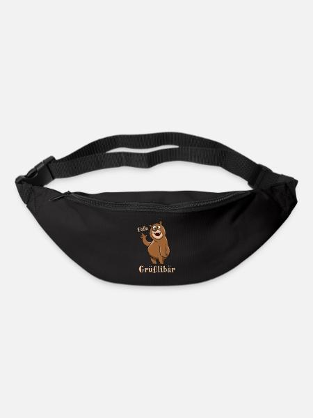 Grüßlibär - Grizzly grüßt fröhlich - Cartoon - Gürteltasche - Schwarz