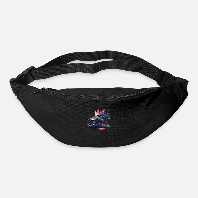 Vaisseau spatial Pop-Art de science-fiction aux couleurs rétro - Sac banane - noir