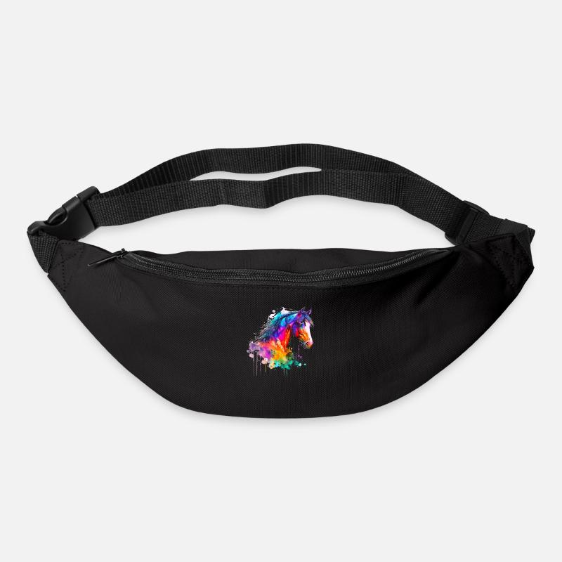 Idée Passion Chevaux Cavalier Aquarelle Splash Art - Sac banane - noir
