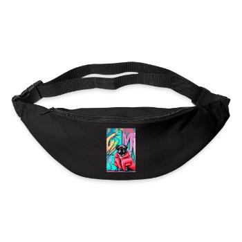 Pop-Art | Süßer Mops im roten Pelzmantel - Gürteltasche - Schwarz - Vorne