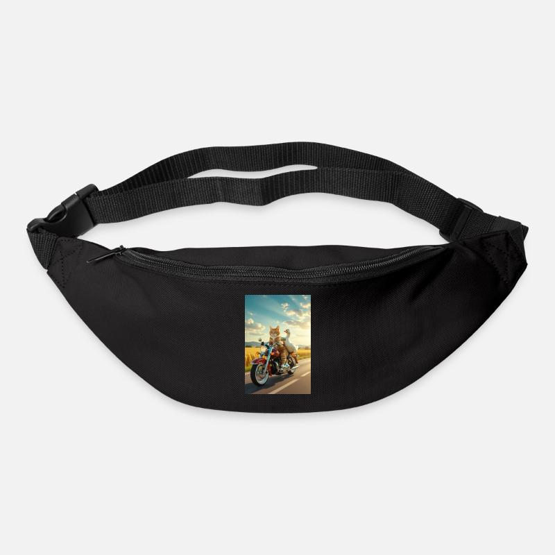 Katze und Gans auf einem Motorrad - Gürteltasche - Schwarz