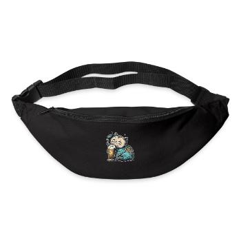 Chat heureux avec de la bière - Sac banane - noir - Devant