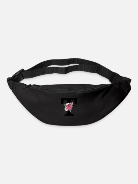 Lettre t floral - Sac banane - noir