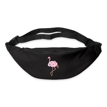 Flamant. Flamant rose avec des fleurs. - Sac banane - noir - Devant